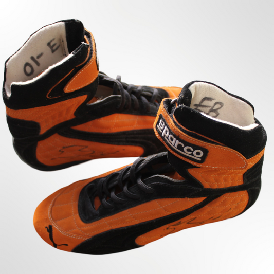 Enrique Bernoldi Signed Orange Arrows F1 Race Boots - Used - Automobilia Store